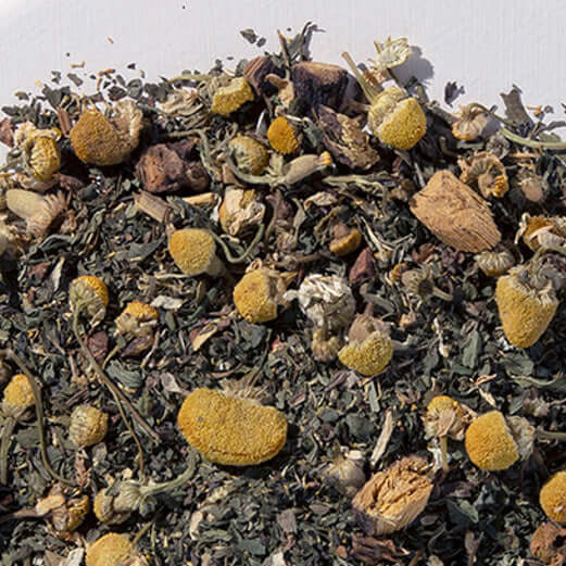 Amish Heart Loose Leaf Afternoon Tea blend, featuring a mix of calming herbs like chamomile and peppermint. Ideal for relaxation and refreshment.