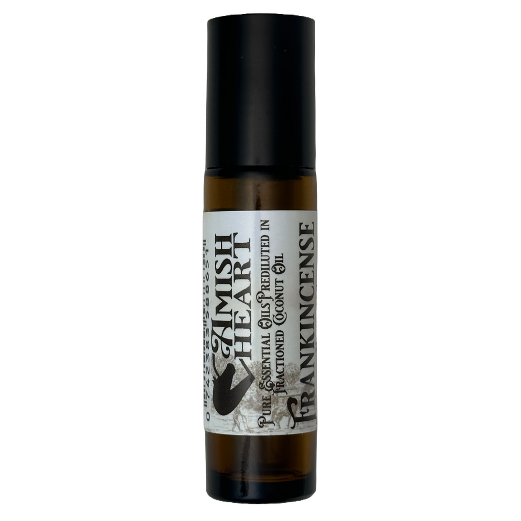 Amish Heart Frankincense Carterii Roller, 10ml of organic essential oil in a convenient roller bottle for direct skin application.