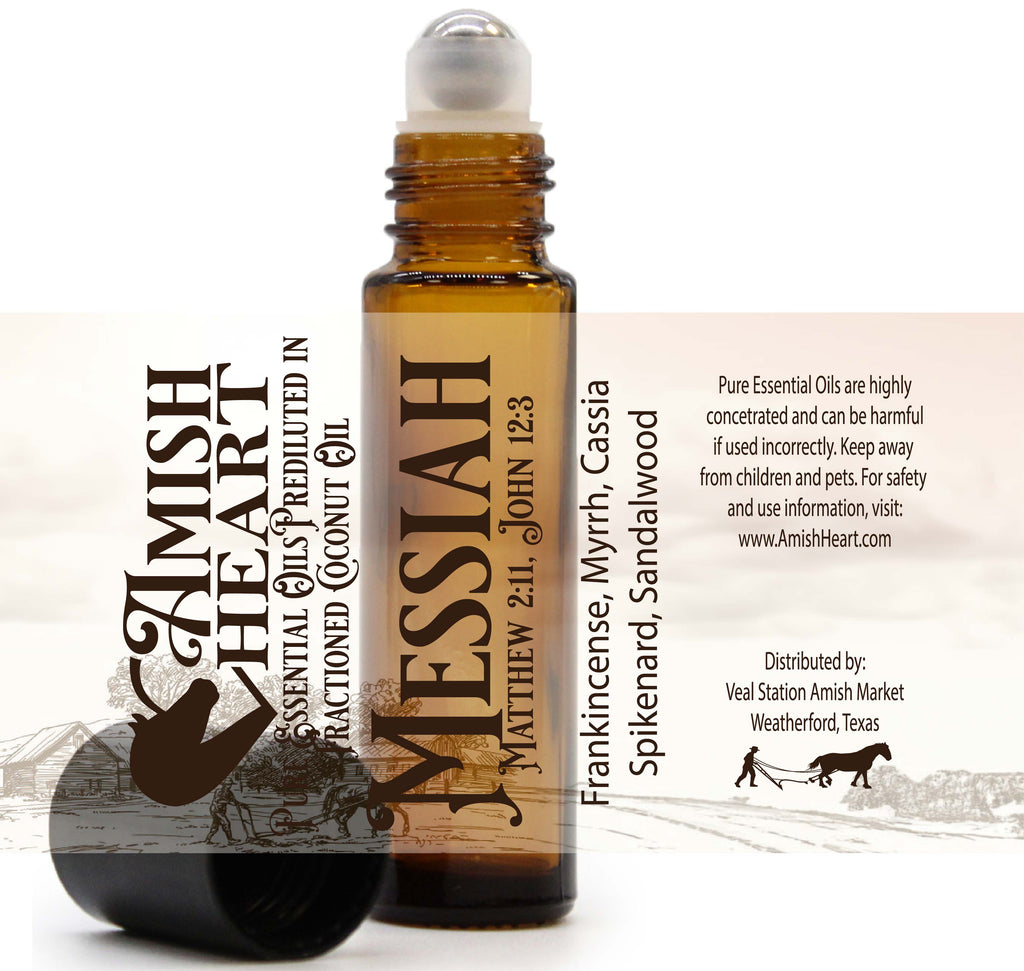 Messiah Synergy Blend Roller by Amish Heart, featuring biblical essential oils for spiritual and therapeutic benefits, ready for on-the-go use.