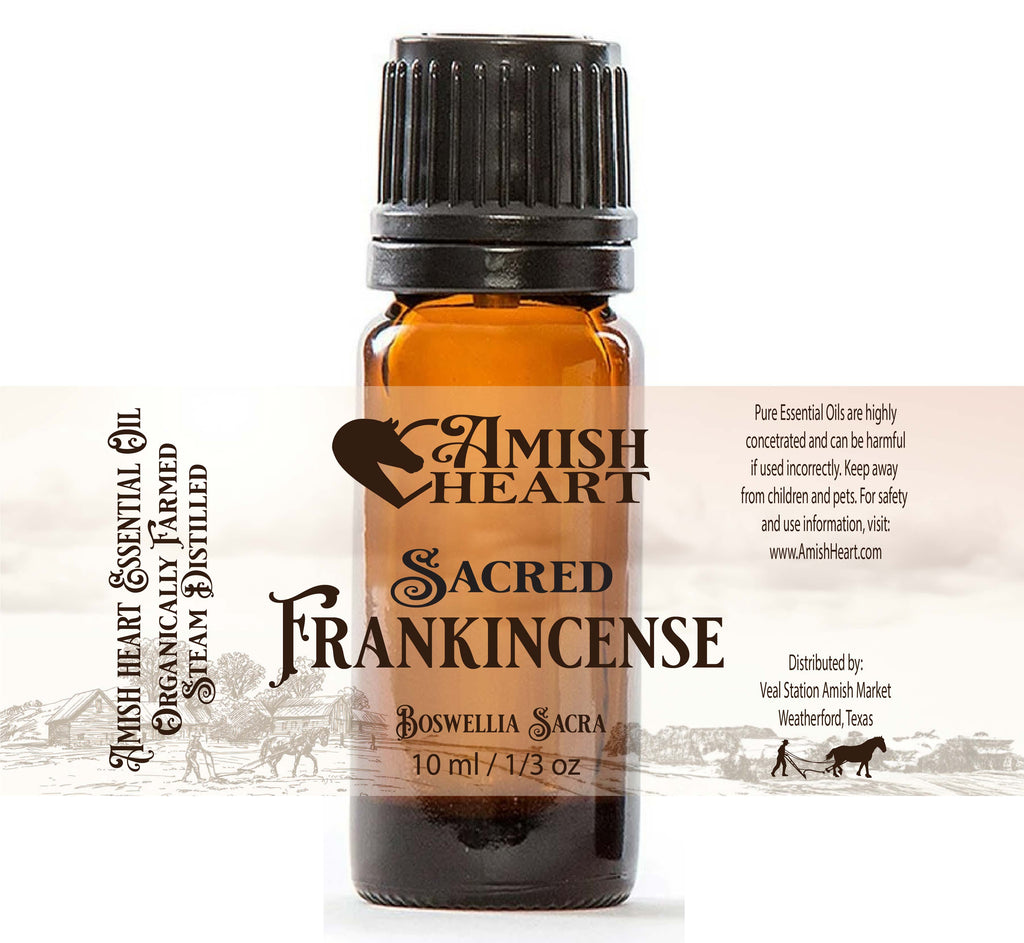 Amish Heart Sacred Frankincense Essential Oil, a 100% pure oil sourced from Oman, ideal for meditation and skin care.